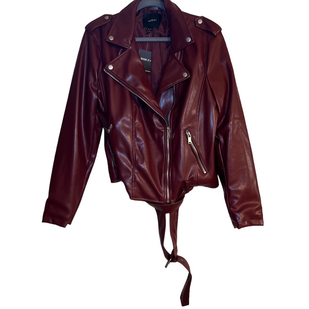Red moto leather jacket